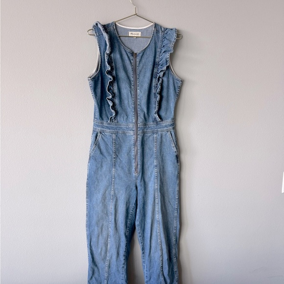 Madewell Denim Ruffle-Sleeve Zip-Front Jumpsuit - Picture 4 of 8